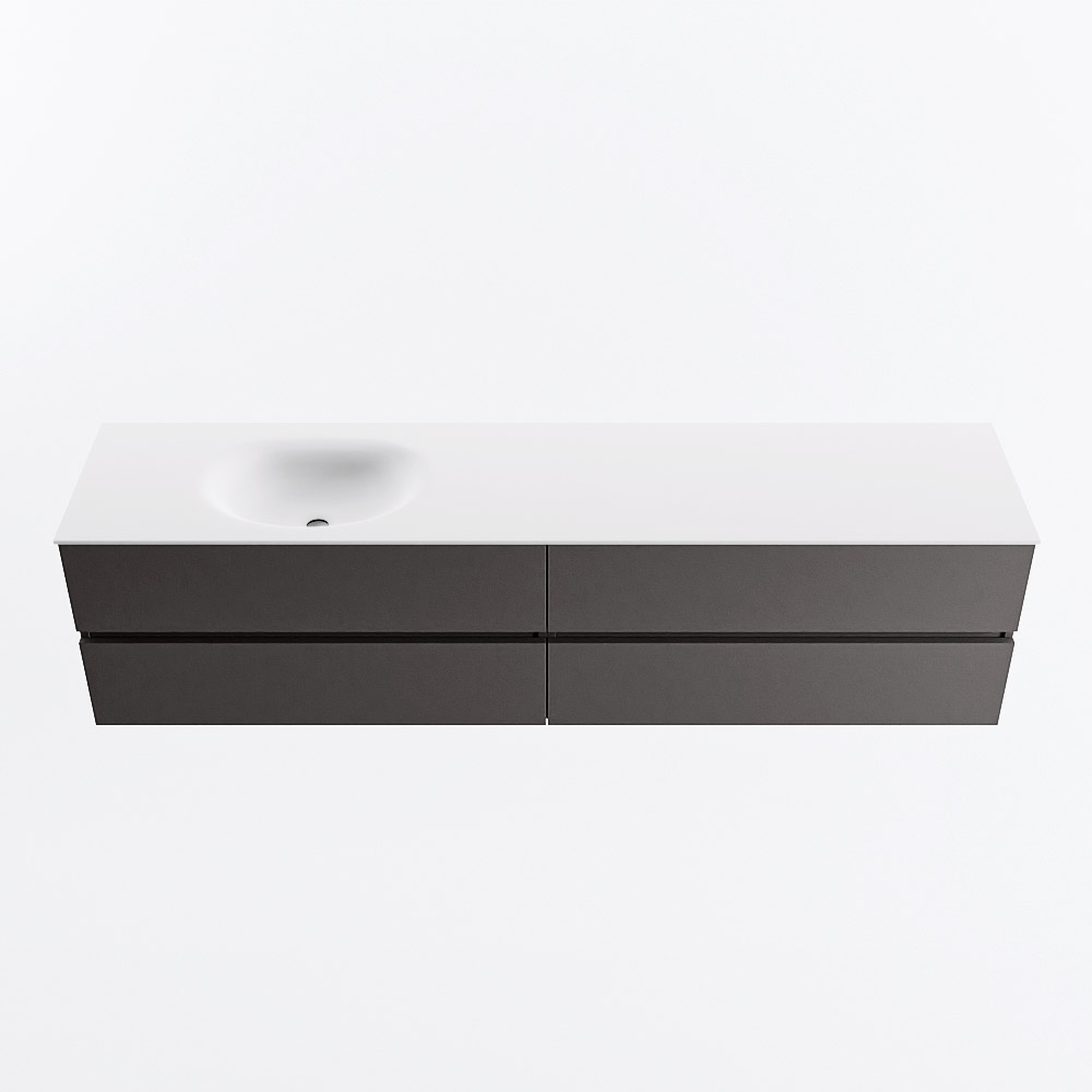 Mondiaz VICA 200cm badmeubel onderkast Dark Grey 4 lades. Wastafel MOON links zonder kraangat, kleur Talc.
