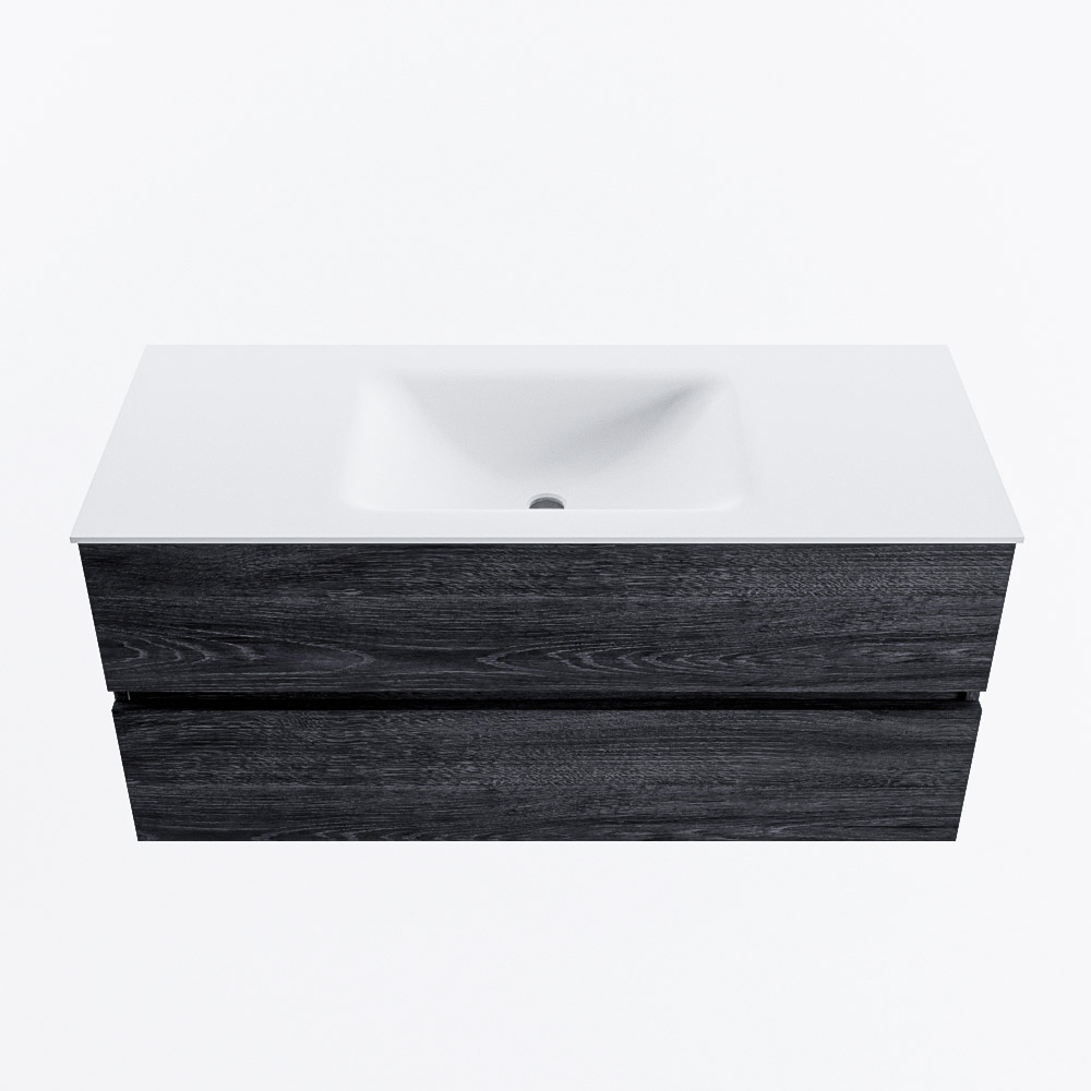 Mondiaz VICA 110cm badmeubel onderkast Antracite 2 lades. Wastafel CLOUD midden zonder kraangat, kleur Talc.