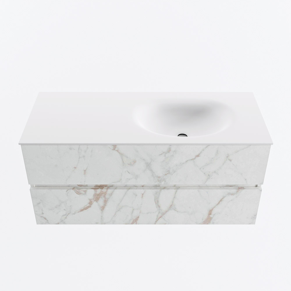 Mondiaz VICA 110cm badmeubel onderkast Carrara 2 lades. Wastafel MOON rechts zonder kraangat, kleur Talc.