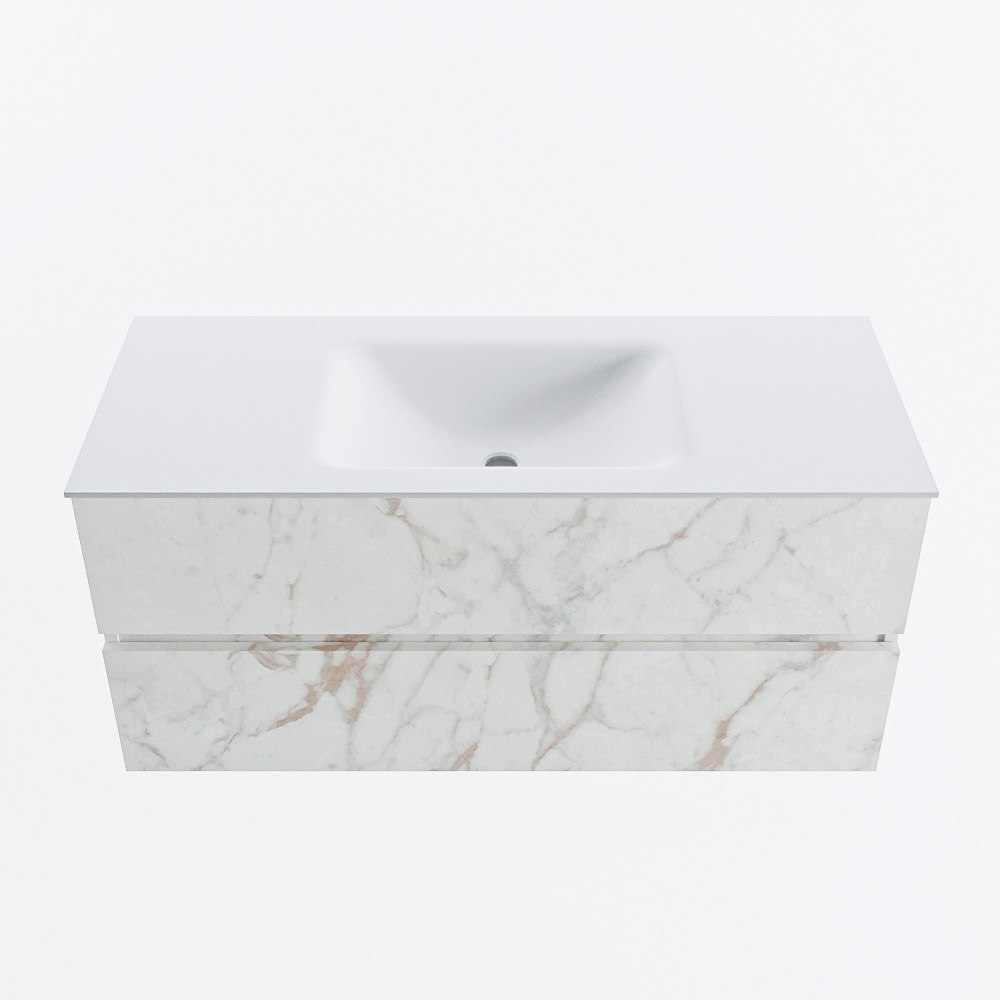 Mondiaz VICA 110cm badmeubel onderkast Carrara 2 lades. Wastafel CLOUD midden zonder kraangat, kleur Talc.