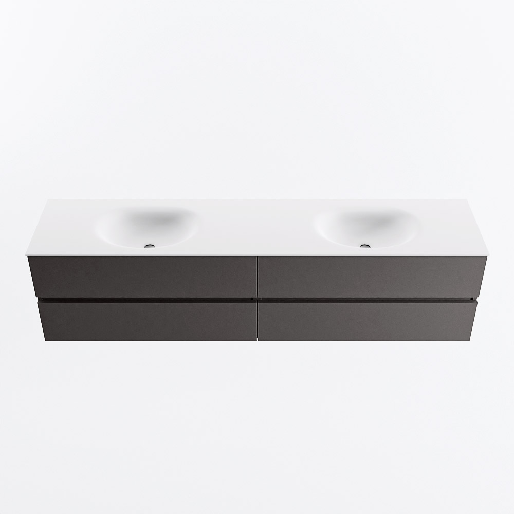 Mondiaz VICA 200cm badmeubel onderkast Dark Grey 4 lades. Wastafel MOON dubbel zonder kraangat, kleur Talc.