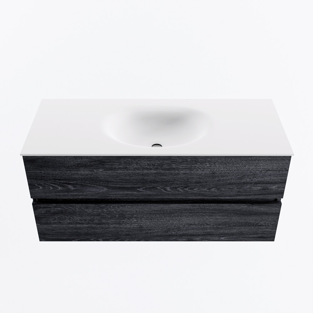 Mondiaz VICA 110cm badmeubel onderkast Antracite 2 lades. Wastafel MOON midden zonder kraangat, kleur Talc.