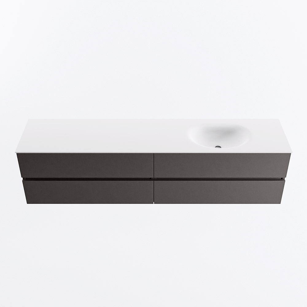 Mondiaz VICA 200cm badmeubel onderkast Dark Grey 4 lades. Wastafel MOON rechts zonder kraangat, kleur Talc.