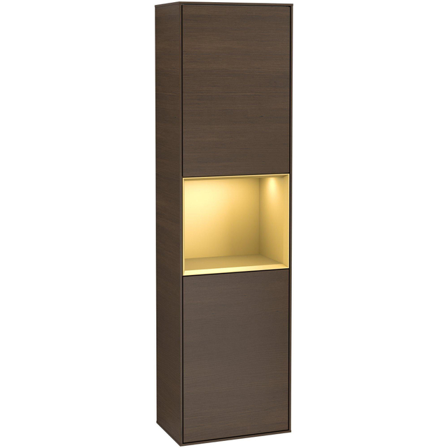 Villeroy & Boch Finion Hoge kast - met verlichting - 2 deuren - 418 x 1516 x 270 mm - Walnut Veneer / Gold Matt Lacquer f460hfgn