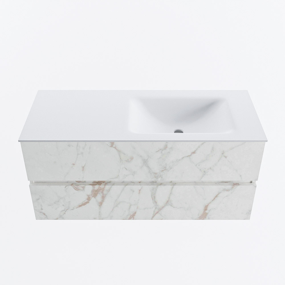 Mondiaz VICA 110cm badmeubel onderkast Carrara 2 lades. Wastafel CLOUD rechts 1 kraangat, kleur Talc.