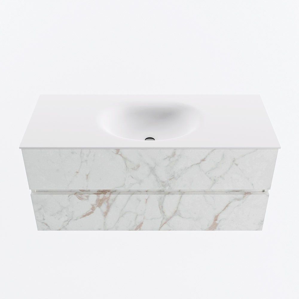 Mondiaz VICA 110cm badmeubel onderkast Carrara 2 lades. Wastafel MOON midden zonder kraangat, kleur Talc.