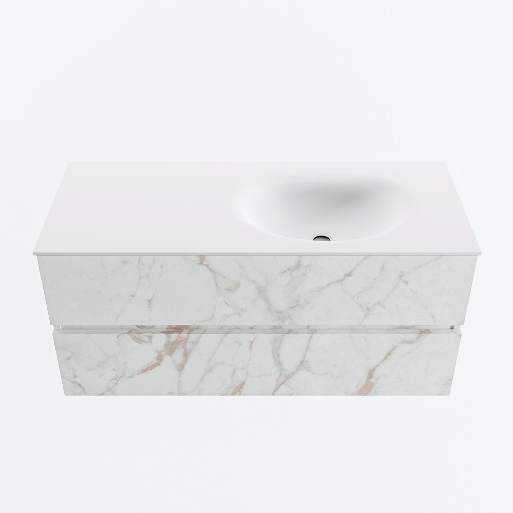 Mondiaz VICA 110cm badmeubel onderkast Carrara 2 lades. Wastafel MOON rechts 1 kraangat, kleur Talc.