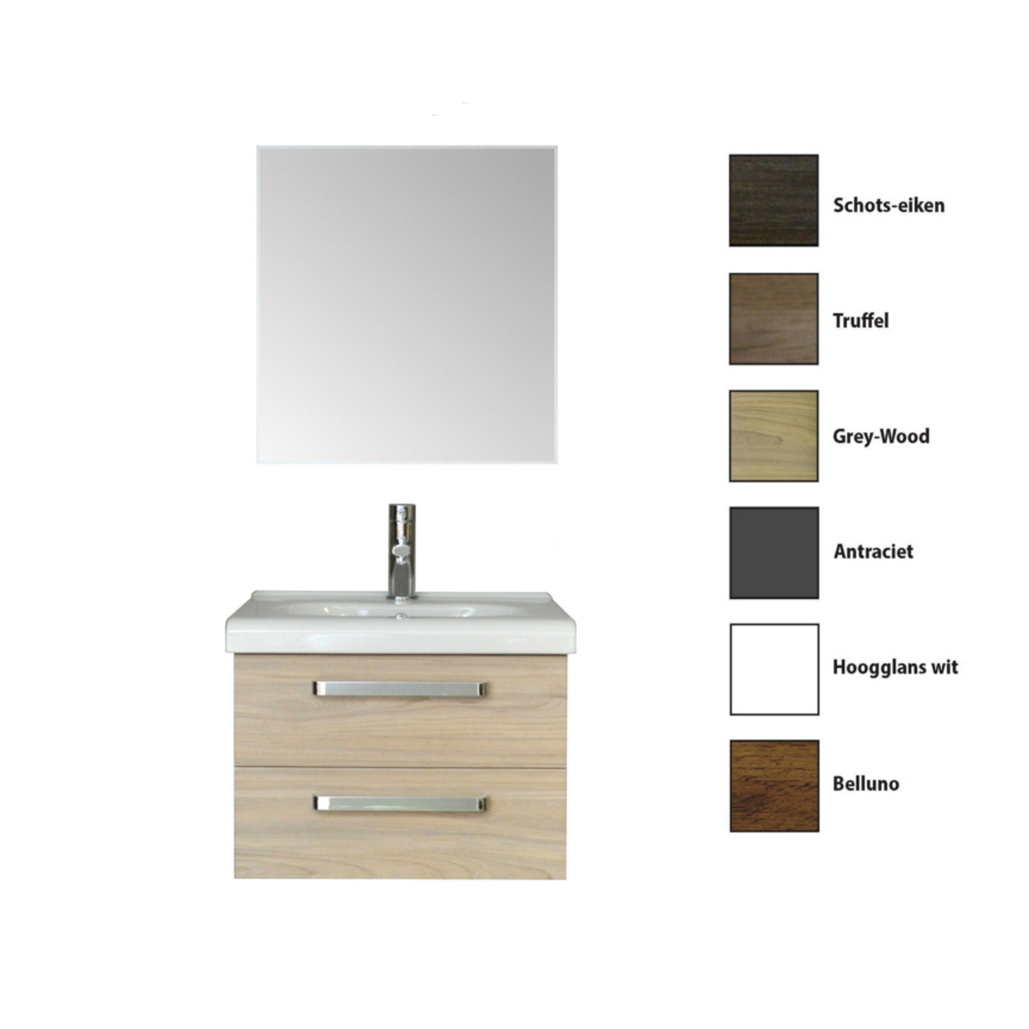 Sanicare Badkamermeubelset  Q9 2 Laden 65cm Hoogglans Wit (spiegel optioneel)