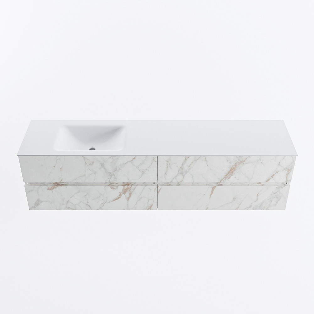 Mondiaz VICA 190cm badmeubel onderkast Carrara 4 lades. Wastafel CLOUD links zonder kraangat, kleur Talc.