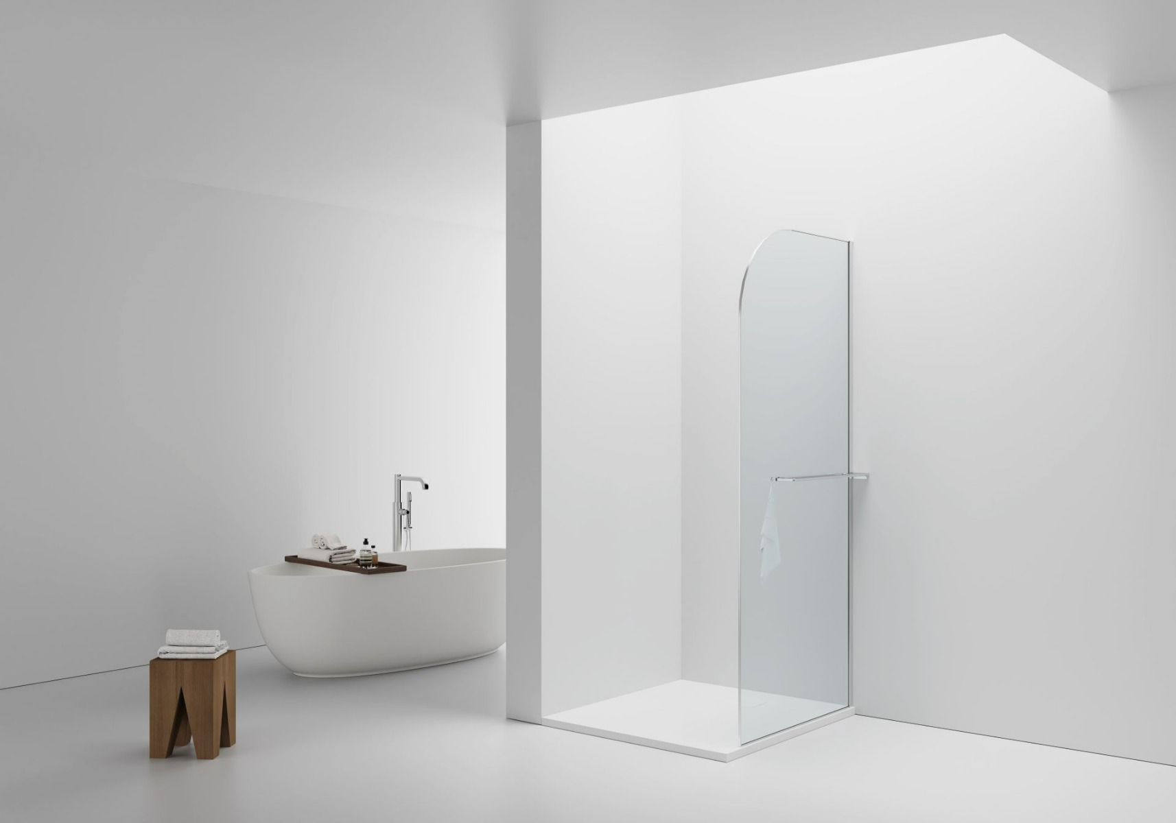 SaniGoods Curvea inloopdouche met handdoekhouder chroom 100x200cm