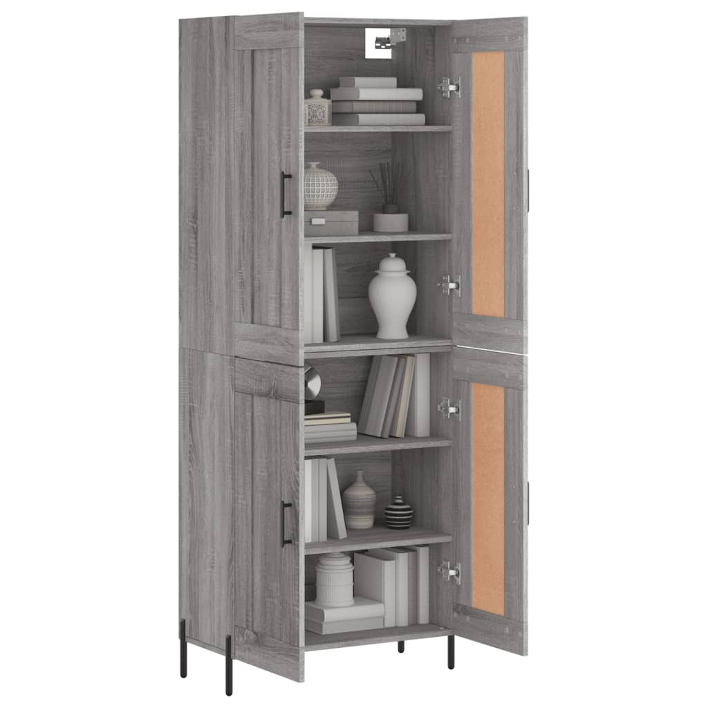 vidaXL Hoge kast 69,5x34x180 cm bewerkt hout grijs sonoma eikenkleurig