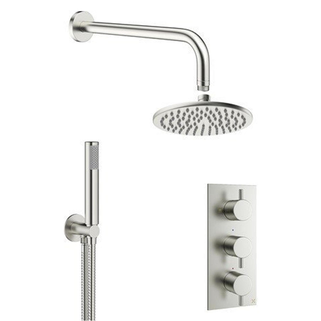 Crosswater MPRO Regendoucheset Inbouw - hoofddouche 20cm - 2 functies - 3 knoppen - wandarm 33cm - staafhanddouche 1 stand - rvs geborsteld GTLPRO2000V