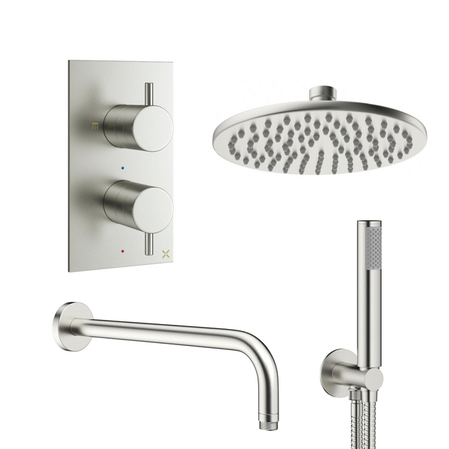 Crosswater MPRO Regendoucheset inbouw - 30cm hoofddouche - wandarm - staafhanddouche - geborsteld RVS sw31378/sw111022/sw385373/sw385437/sw484752/