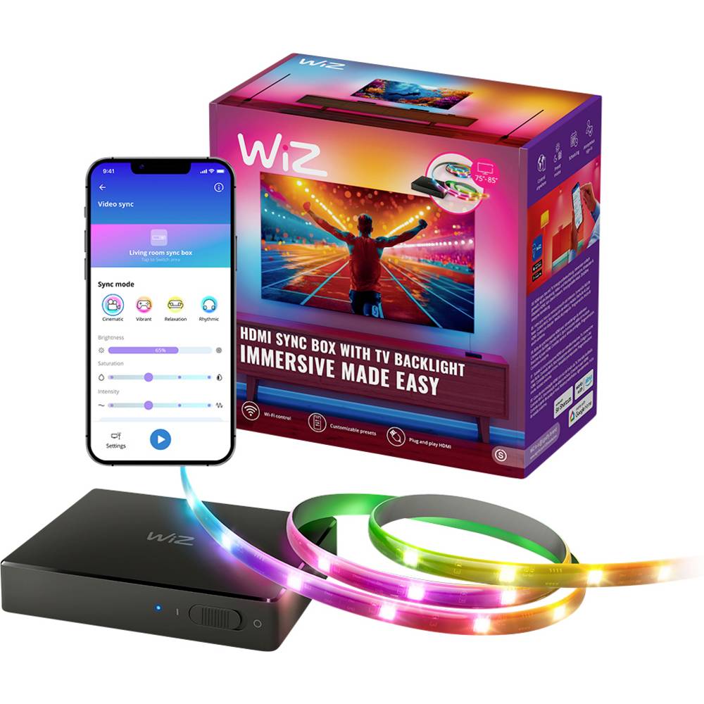 WiZ Sync box starter kit 75-85 EU 8720169078628 LED-stripset 240 V 340 cm Meerkleurig 1 stuk(s)