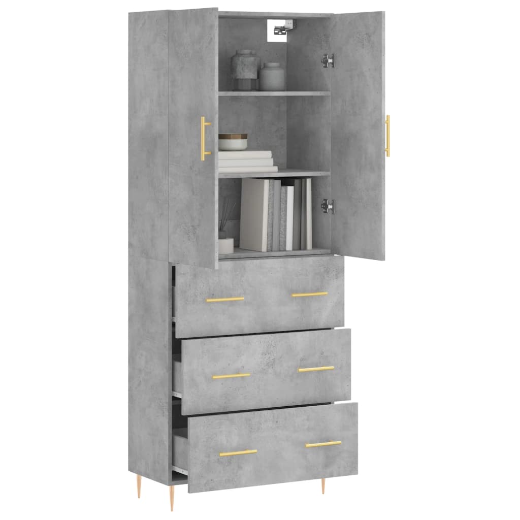 vidaXL Hoge kast 69,5x34x180 cm bewerkt hout betongrijs