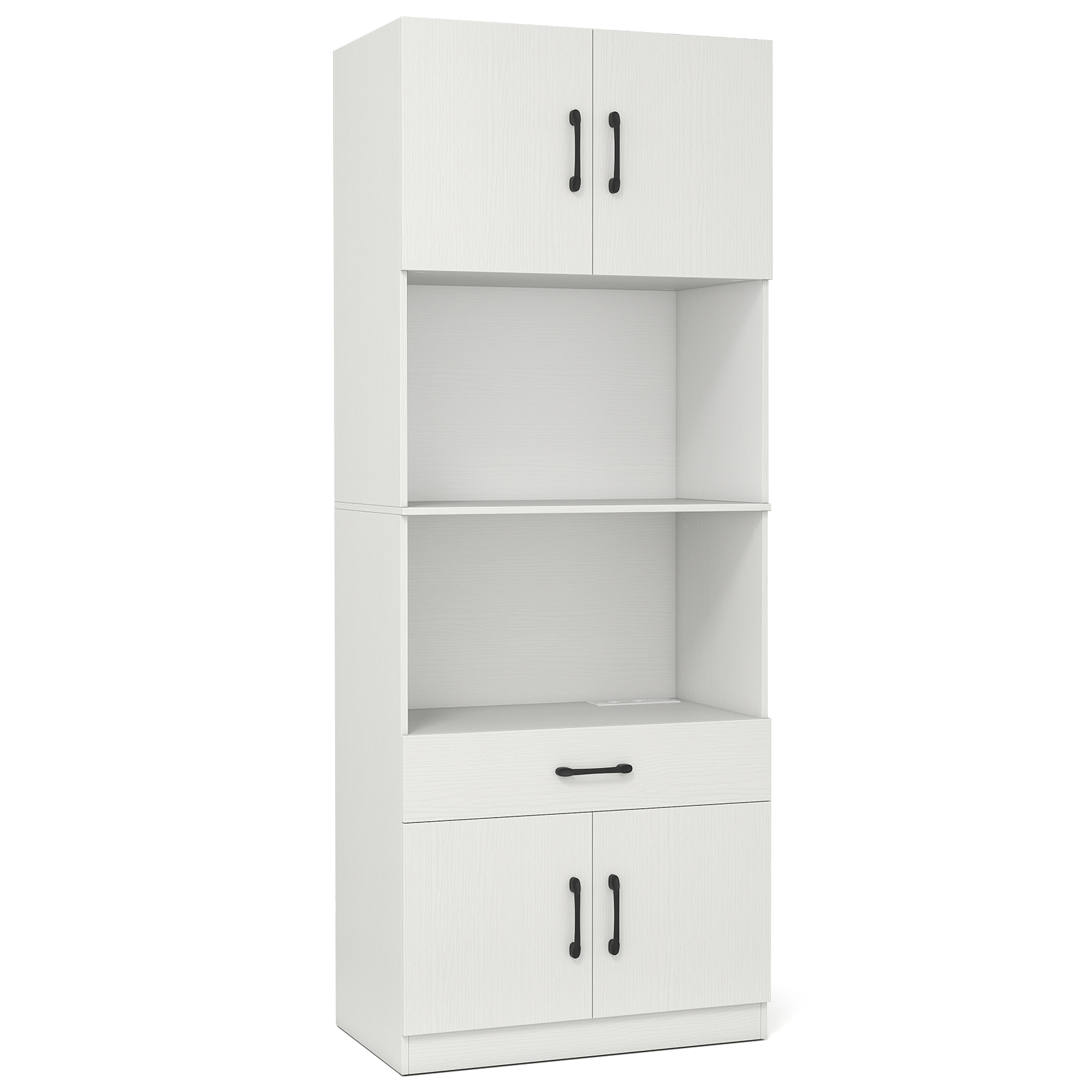 Costway Keuken Kast 168 cm Buffetkast met Oplaadstation 1 USB & 1 Type-C voorraadkast Keuken met 4 Deuren Wit