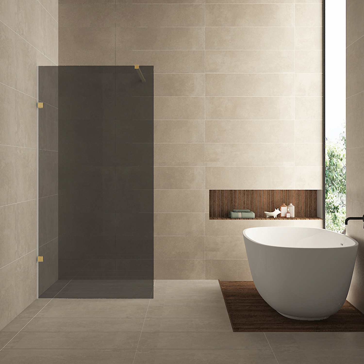 Wiesbaden Inloopdouche  Less 90x200 cm 8 mm Nano Rookglas Geborsteld Messing