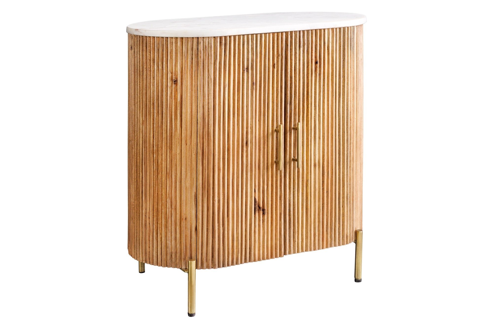Invicta Interior Dressoir TRES CHIC 70cm mangohout naturel met wit marmeren blad en gouden handgrepen - 45754