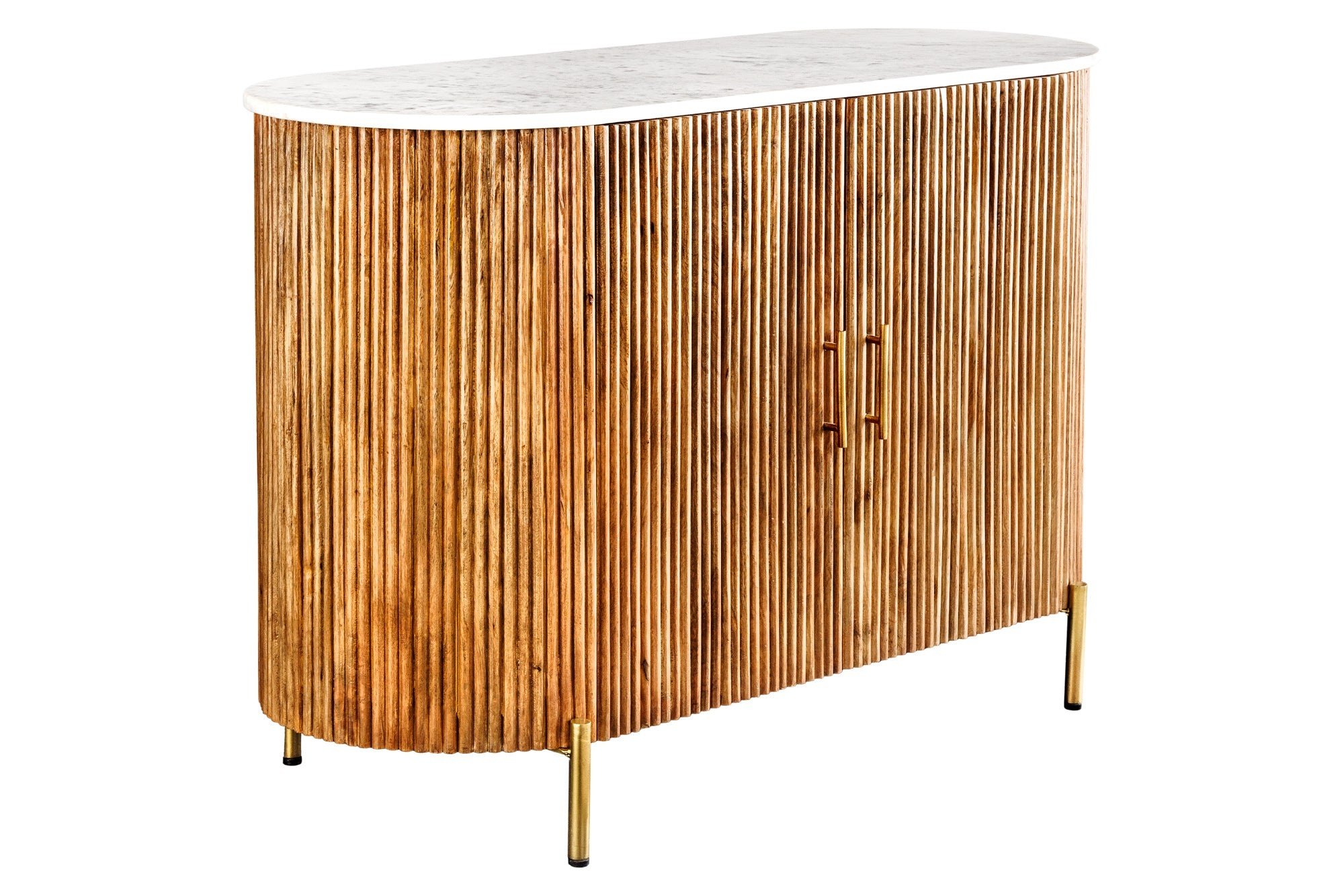 Invicta Interior Dressoir TRES CHIC 105cm mangohout naturel met wit marmeren blad en gouden handgrepen - 45755