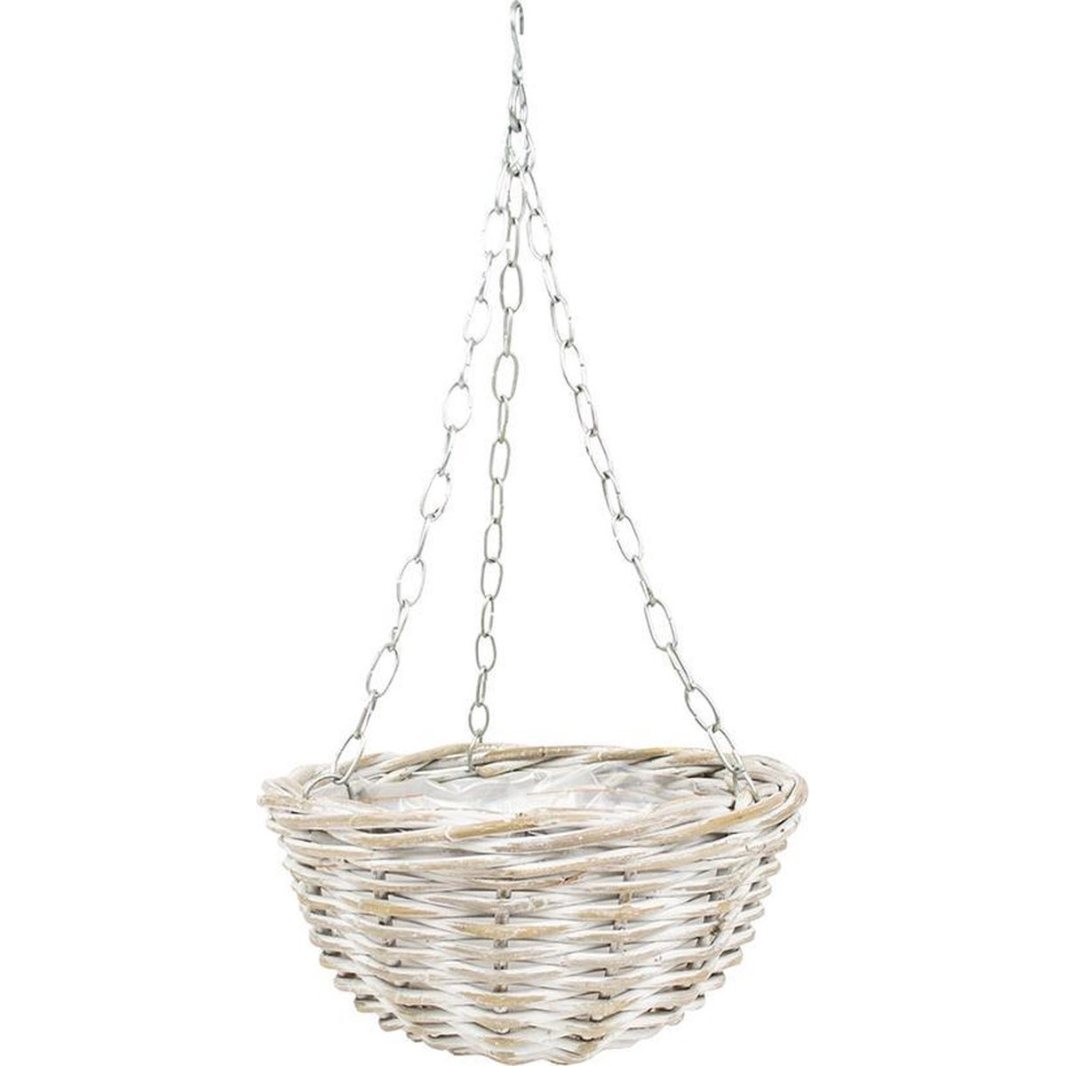 Van der Leeden Hangmand - wit - D30 cm - rotan gevlochten - hangende plantenbak - aan ketting - hanging basket -