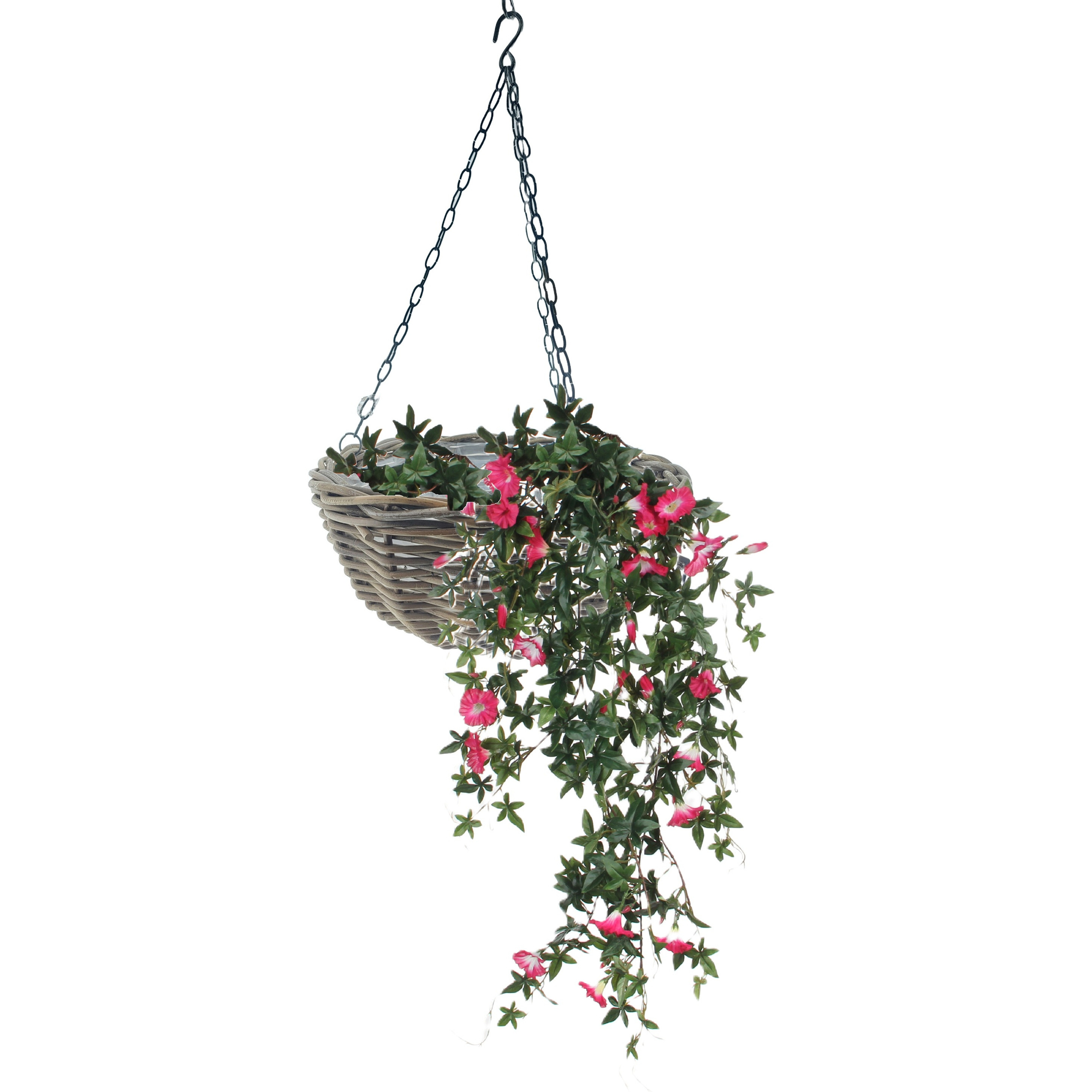 Van der Leeden Hangmand - D40 cm - rotan gevlochten - hangende plantenbak - aan ketting - hanging basket -