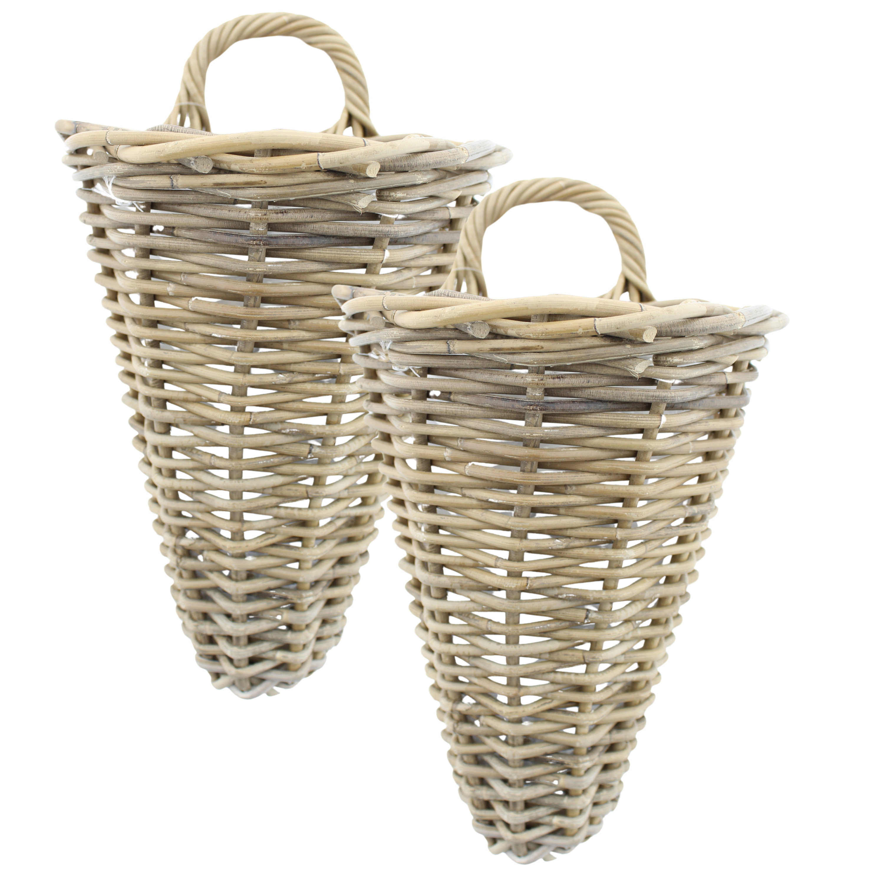 Van der Leeden Wandhanger mand - 2x - bruin - 25 x 22 x 32 cm - rotan - gevlochten - voor bloemen/planten -