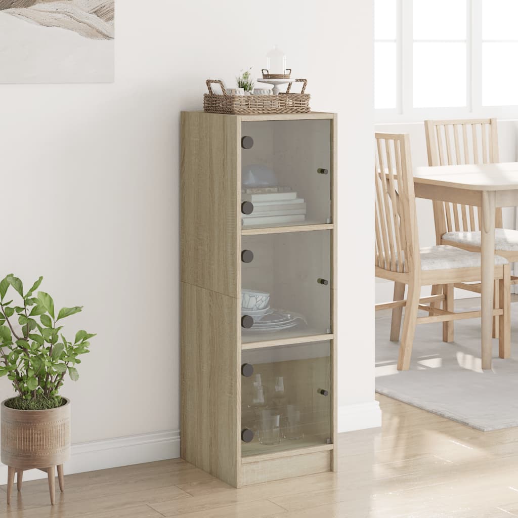 vidaXL Hoge kast met glazen deuren 35x37x109 cm sonoma eikenkleurig