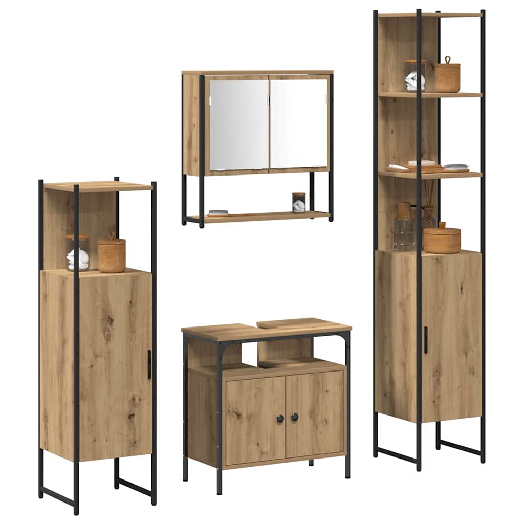 vidaXL 4-delige badkamermeubelset in artisan eiken.