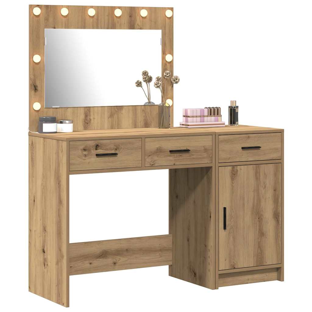 vidaXL 2-delige make-uptafel set met LED - artisan eiken gelaagd hout
