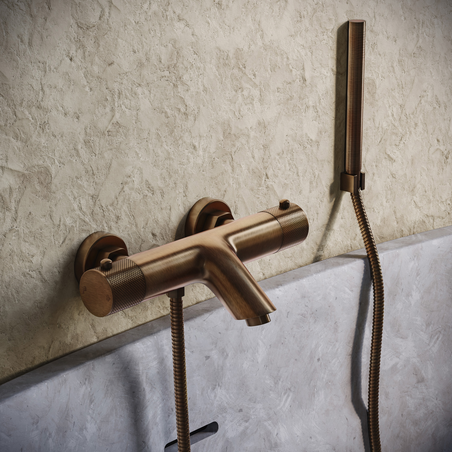 Saniclear Antique Curved thermostatische opbouw badkraan met handdouche verouderd messing