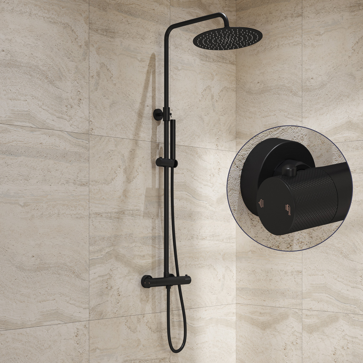 Saniclear Nero Curved opbouw regendouche mat zwart met 30cm hoofddouche