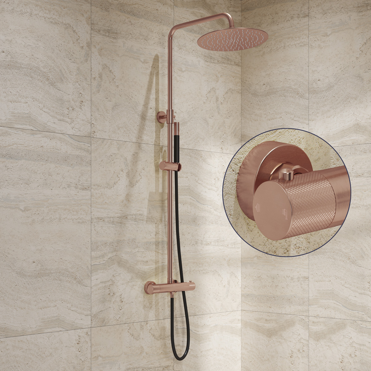 Saniclear Copper Curved Pro opbouw regendouche geborsteld koper met 30cm hoofddouche