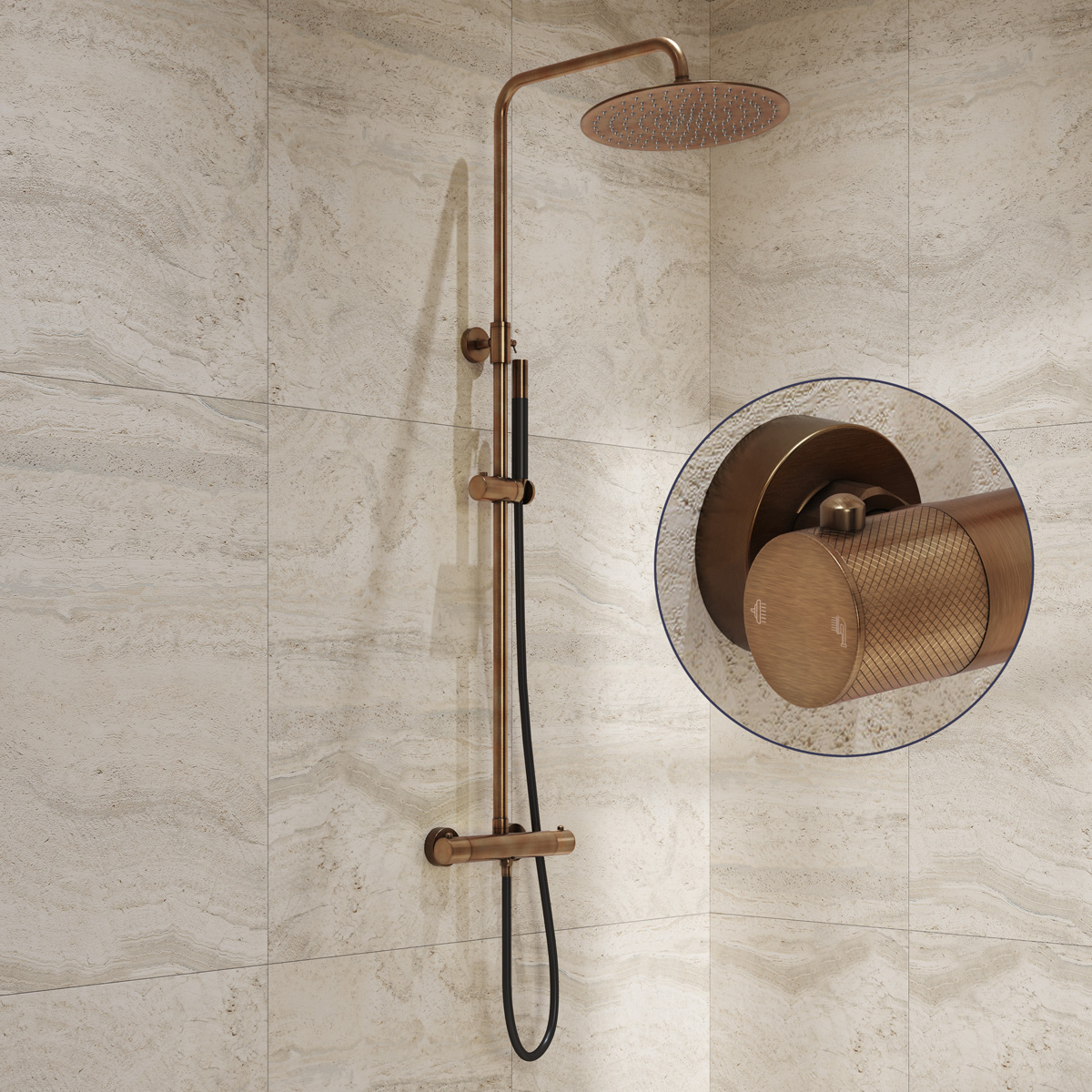 Saniclear Antique Curved Pro opbouw regendouche verouderd messing met 30cm hoofddouche