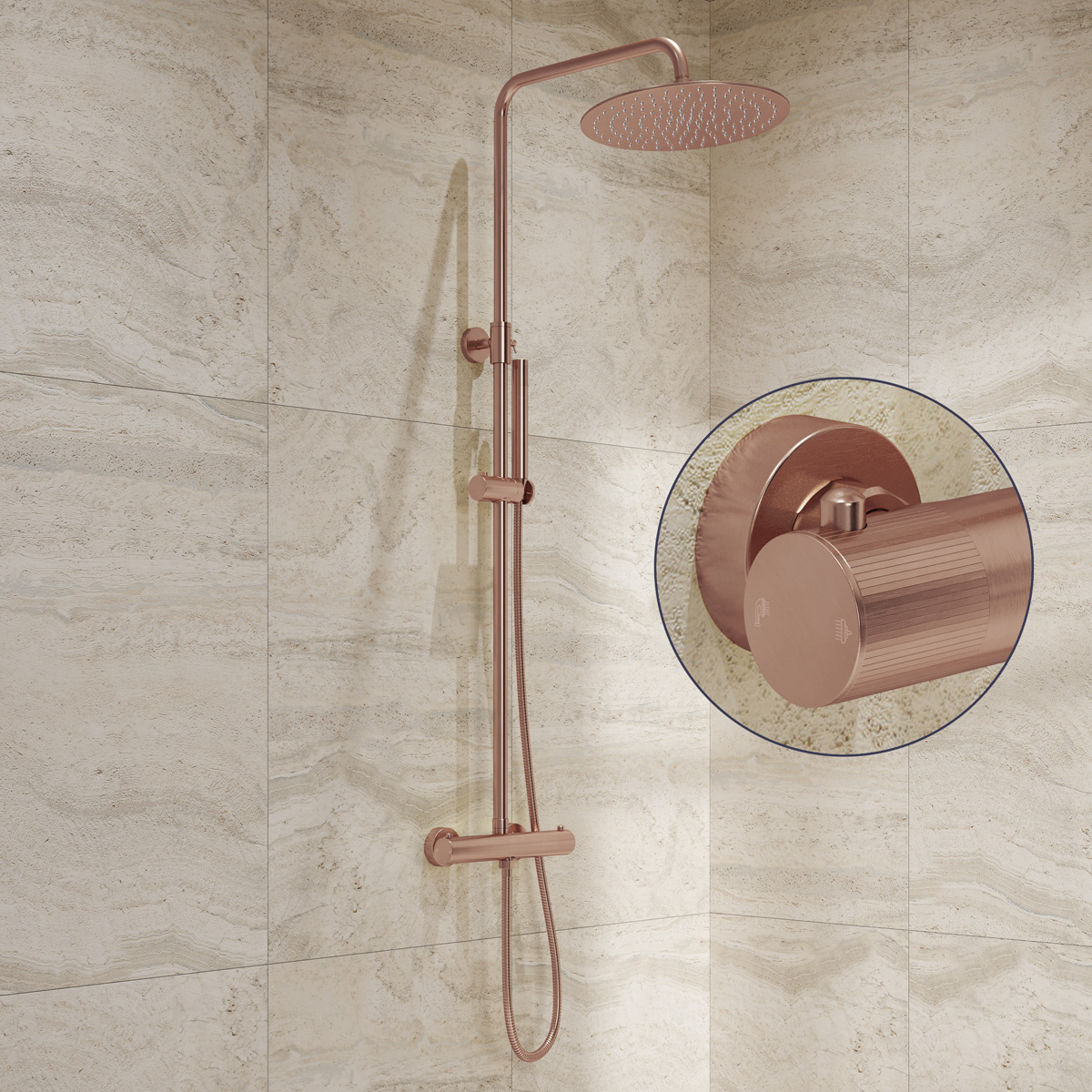 Saniclear Copper Stripes opbouw regendouche geborsteld koper met 20cm hoofddouche