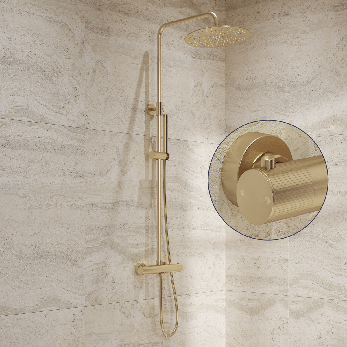 Saniclear Brass Stripes opbouw regendouche geborsteld messing / mat goud met 20cm hoofddouche