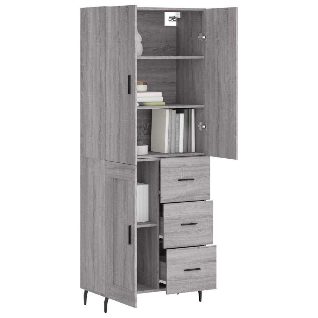 vidaXL Hoge kast 69,5x34x180 cm bewerkt hout grijs sonoma eikenkleurig