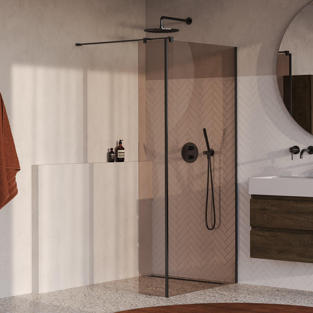 Brauer Oblivion Inloopdouche - 100x200cm - 30 cm zijwand - glascoating - brons glas - geborsteld gunmetal PVD GS-OBI2B10030200GM