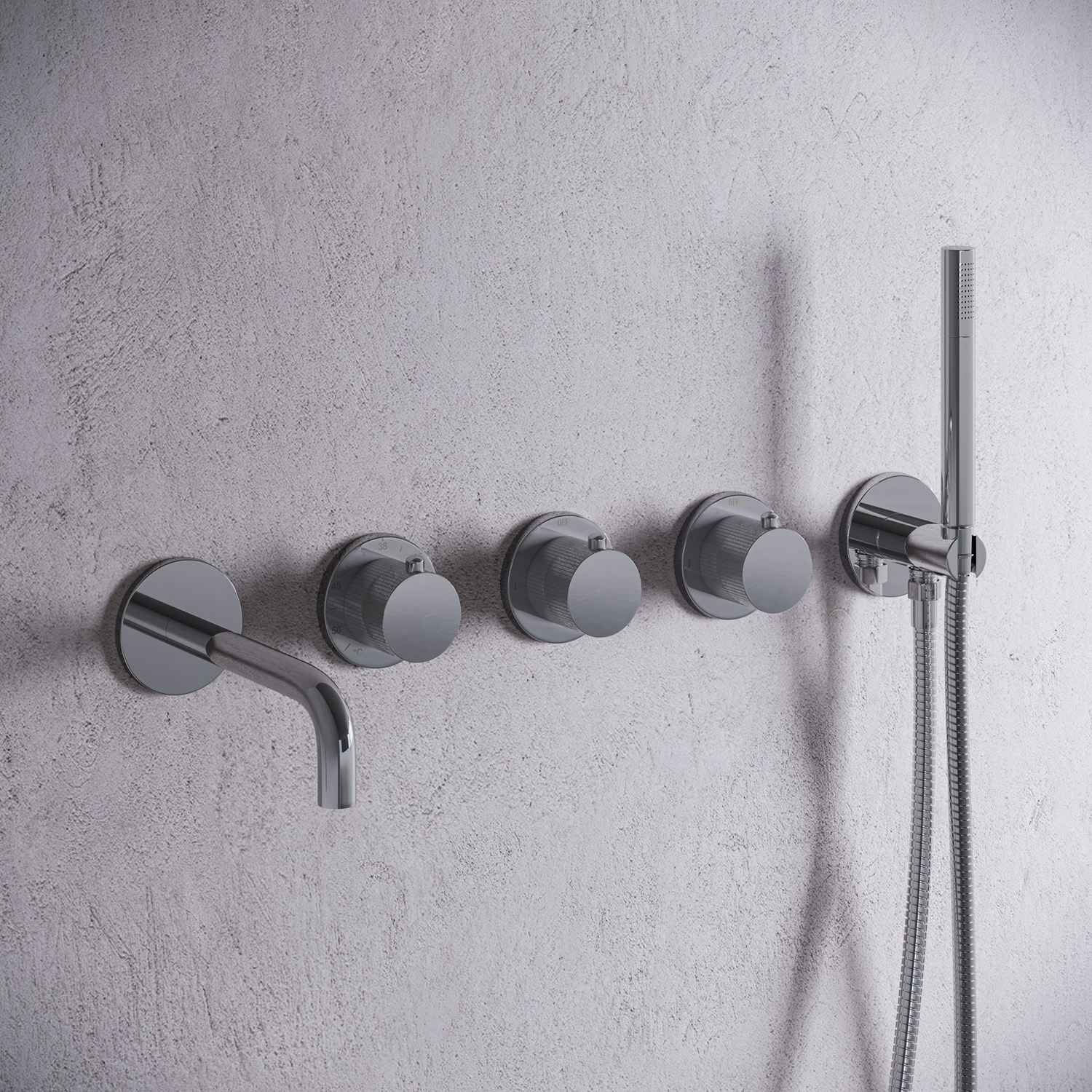 Saniclear Plus Stripes inbouw badkraan met 20cm uitloop en staafhanddouche chroom