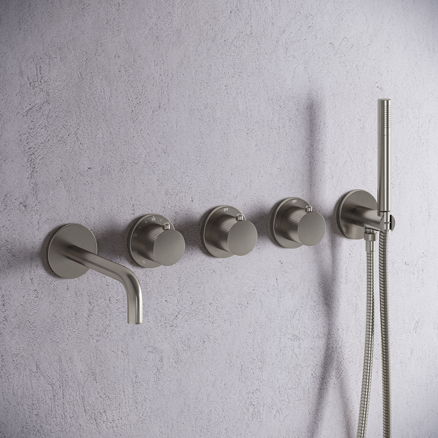 Saniclear Plus Stripes inbouw badkraan met 20cm uitloop en staafhanddouche RVS