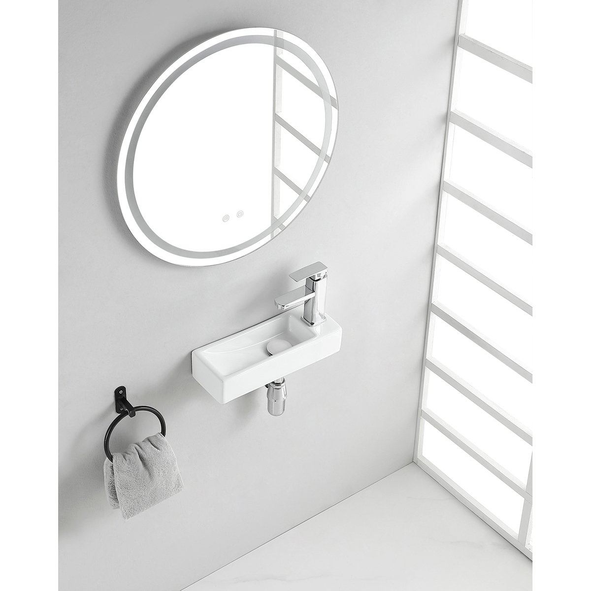 Wiesbaden Trim - Mini Fontein - Rechts - 38x14x8cm - Keramiek - Glans Wit