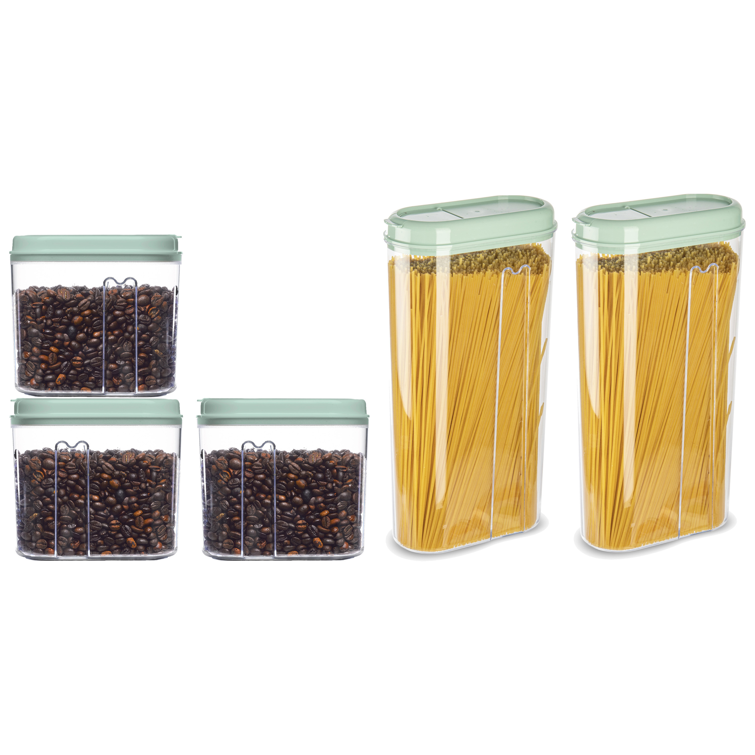 Voedselcontainers set - 5 stuks - mint groen - 2350ml en 1000ml - kunststof - voorraadpot/strooibus -