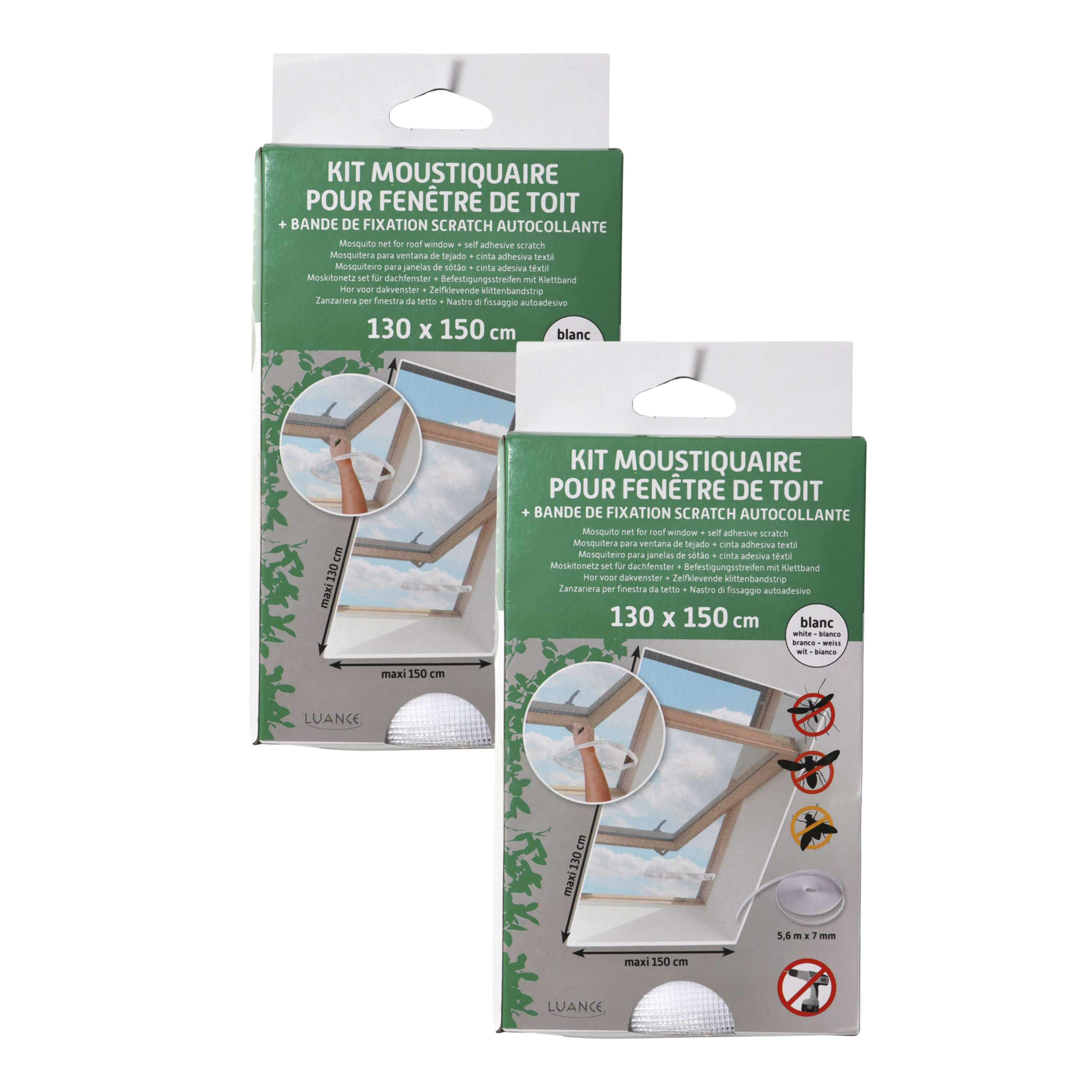 Ambiance Luance Vliegen/insecten gordijn - 2x - wit - 130 x 150 cm - vliegenhor - hor met rits -