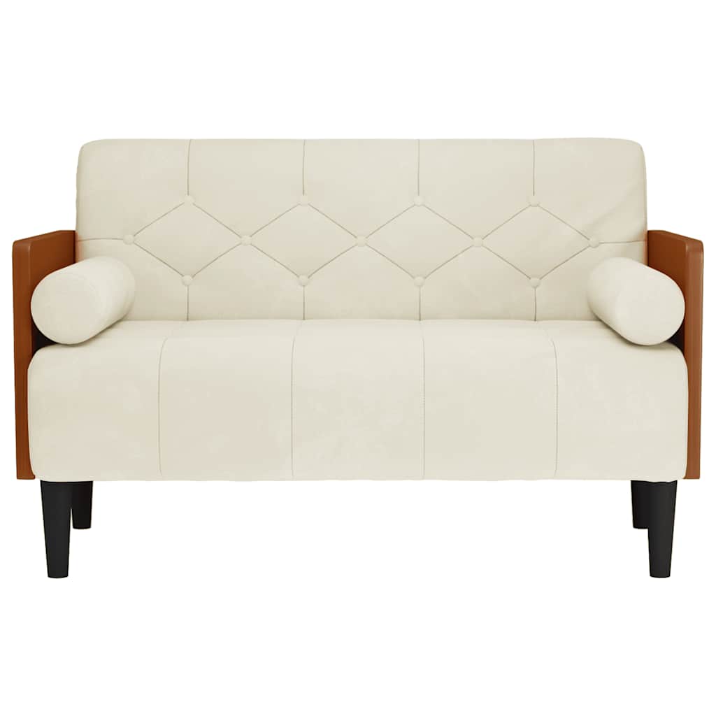 vidaXL Loveseat bank met bolsters crème 110 cm fluweel