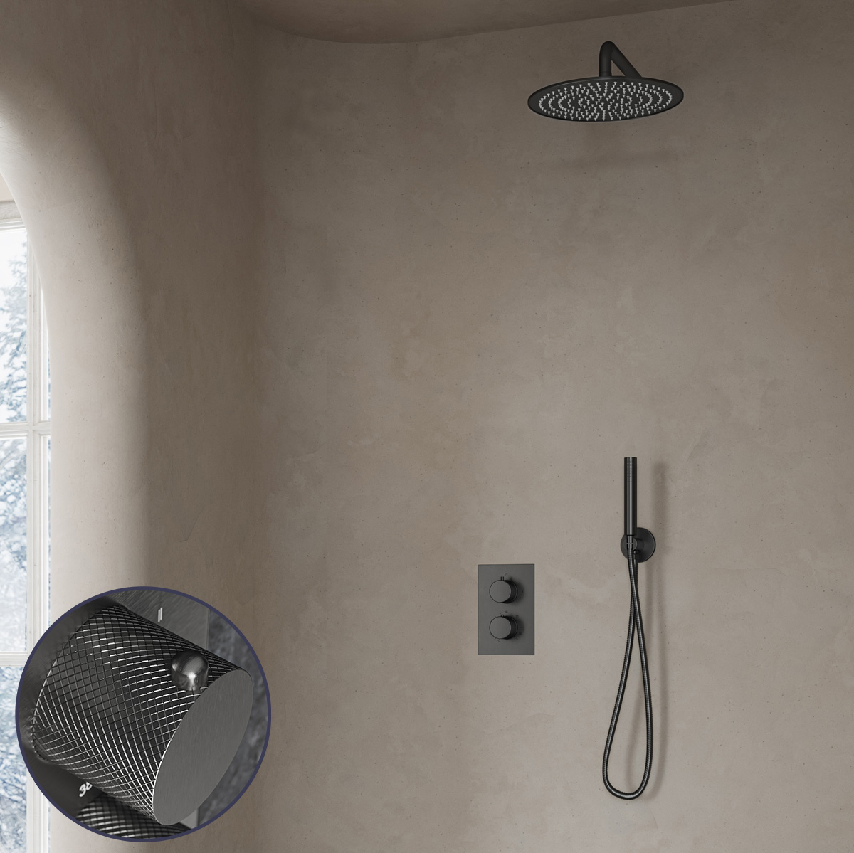 Saniclear Iron Curved inbouw regendouche met 20cm hoofddouche en muurarm verouderd ijzer - gunmetal