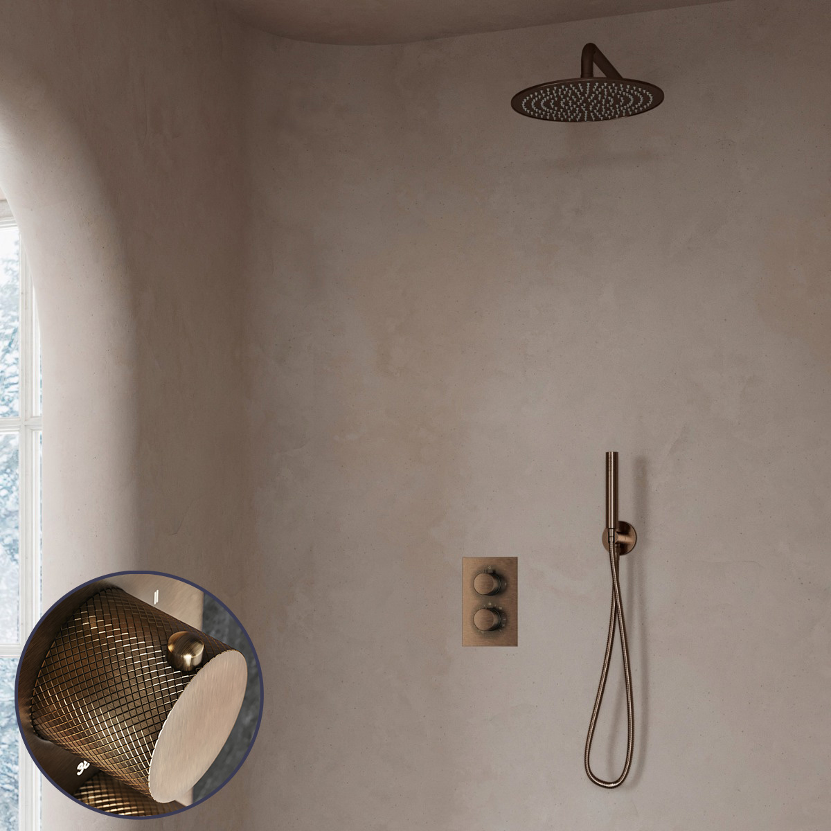 Saniclear Antique Curved inbouw regendouche met 20cm hoofddouche en muurarm verouderd messing