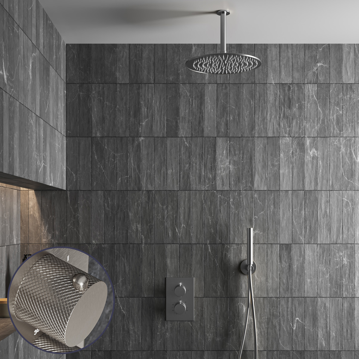 Saniclear Exclusive Curved inbouw regendouche met 30cm hoofddouche en plafondarm RVS