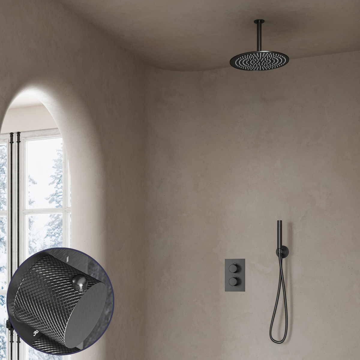 Saniclear Iron Curved inbouw regendouche met 20cm hoofddouche en plafondarm verouderd ijzer - gunmetal