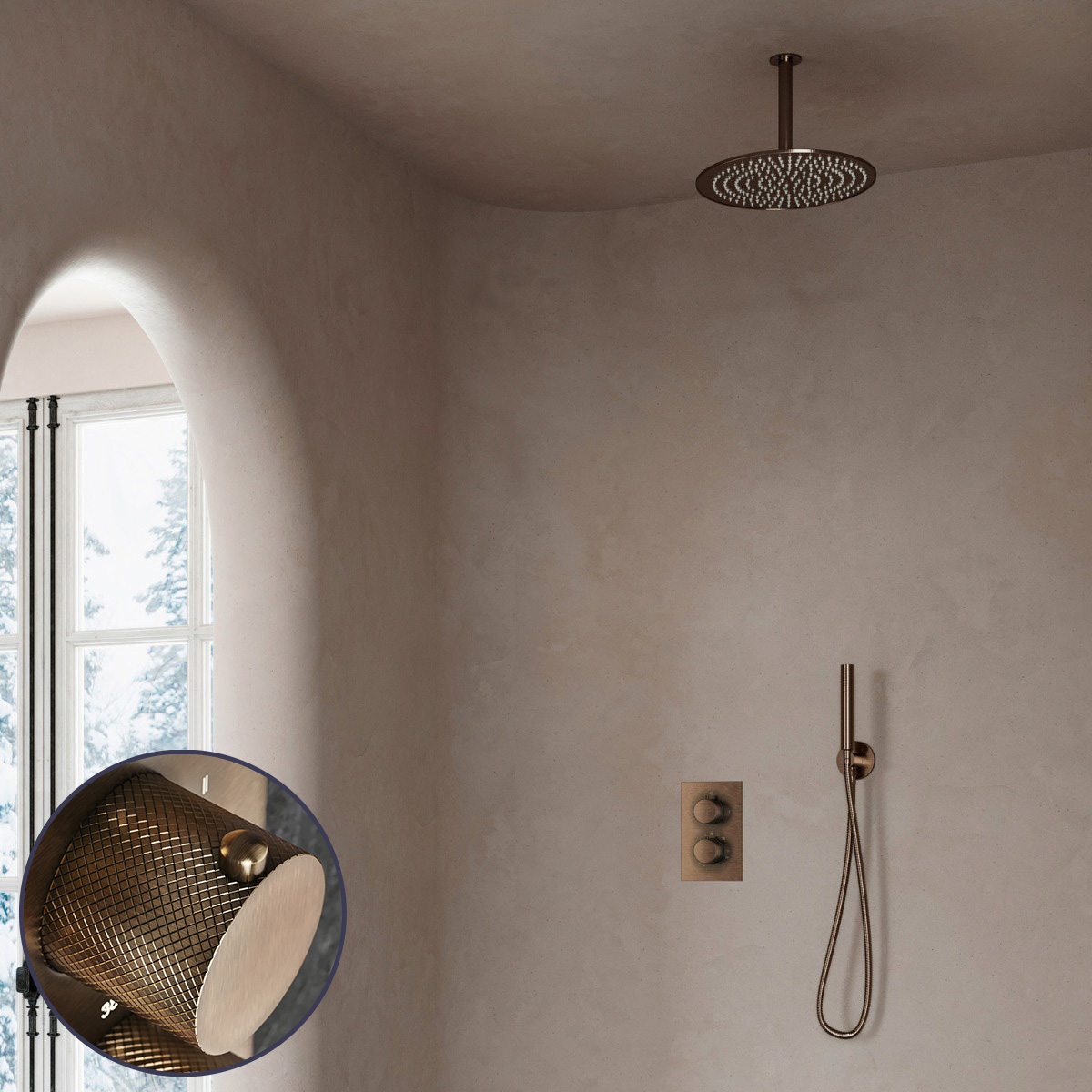 Saniclear Antique Curved inbouw regendouche met 20cm hoofddouche en plafondarm verouderd messing