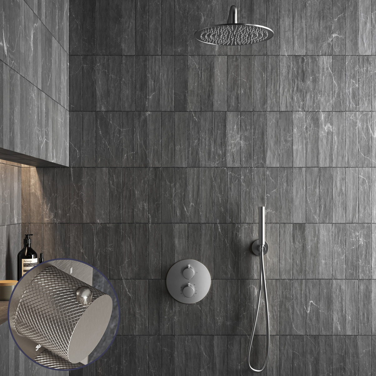 Saniclear Exclusive Curved inbouw regendouche rond met 30cm hoofddouche en muurarm RVS
