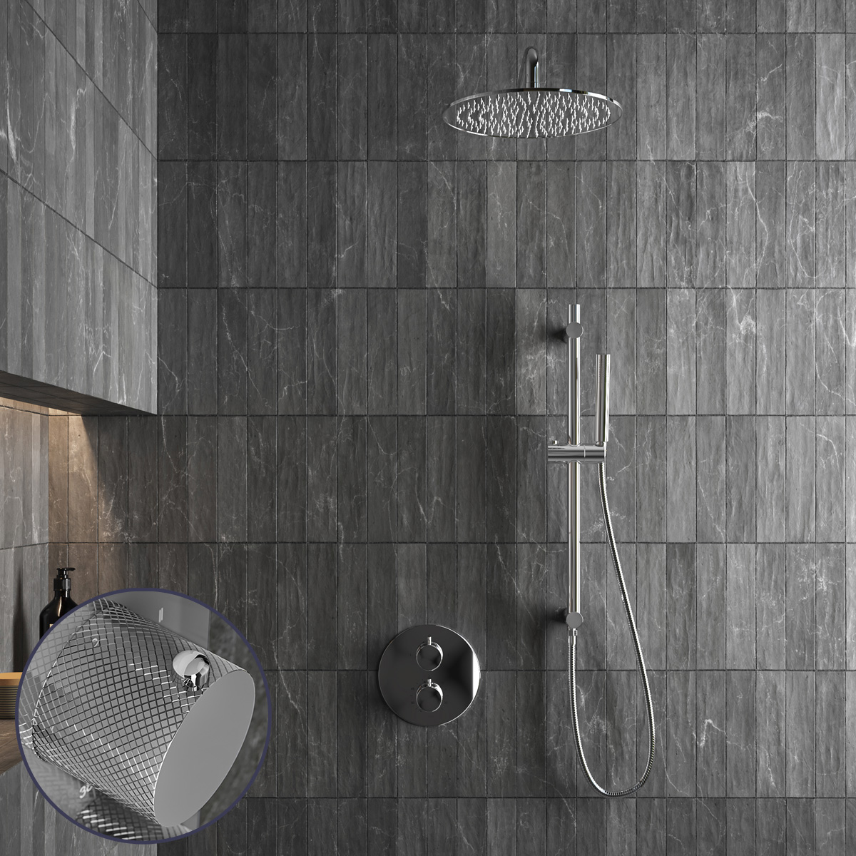 Saniclear Talpa Curved inbouw regendouche rond met 30cm hoofddouche, muurarm en glijstang chroom